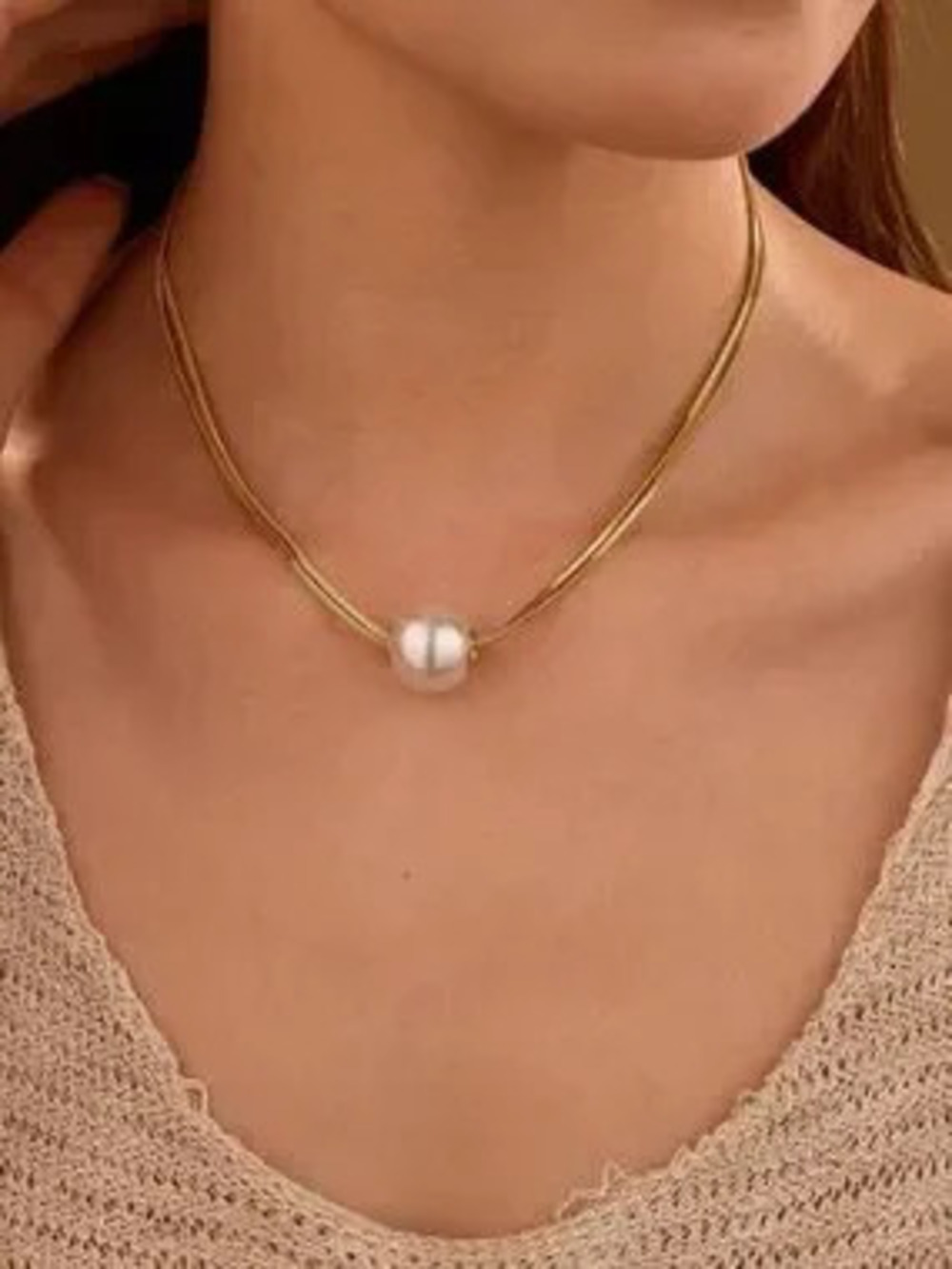 Gold Double Strands Pearl Necklace (8510)